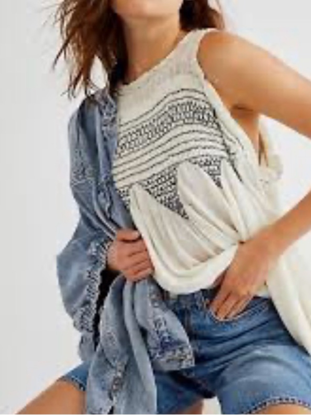 Free People White High-Waist Textured tunic